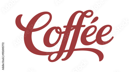 Elegant cursive script spelling out the word coffee in a rich red hue