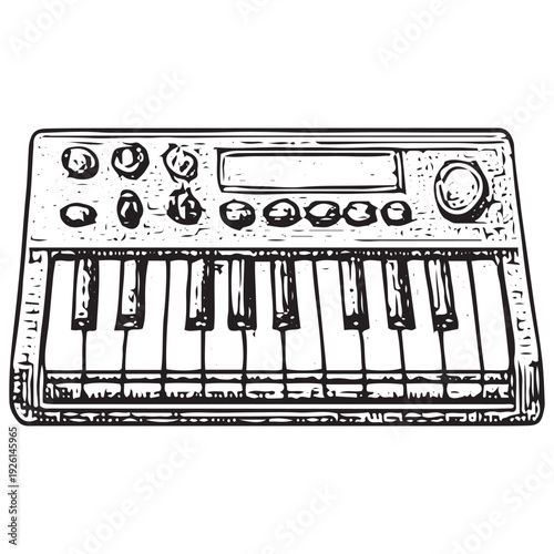 Vintage Analog Synthesizer Keyboard Electronic Music Instrument Illustration