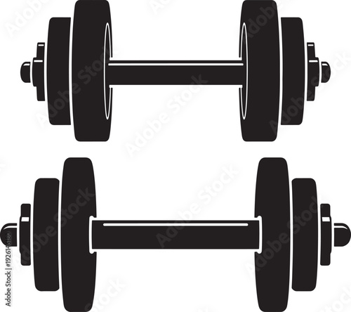 Two black silhouette dumbbells on white