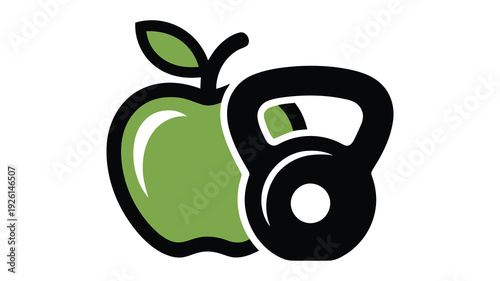 Healthy lifestyle combining nutrition and fitness with an apple and kettlebell icon