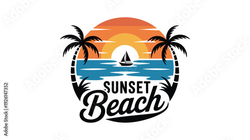 Vibrant logo for a tropical beach resort named sunset beach