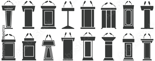 Podium modern classic lectern shapes microphone stand vector pack for ranked conference graphics, presentation stage designs, speech event visuals, award ceremony layouts, and professional vector 