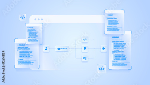 AI workflow automation artificial intelligence. ai agent automation diagram dashboard machine learning architecture data pipelines, flow process, coding and automation system.