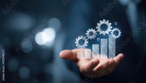 Business Growth and Success with Gears and Bar Chart Visualization.