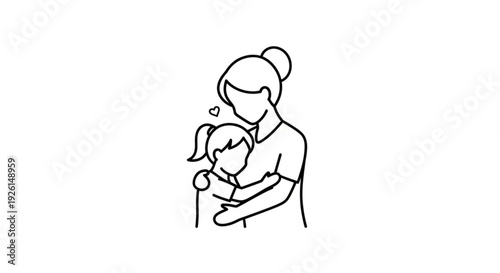 Mother and child share a tender moment with love and affection in a simple line drawing