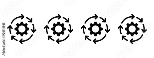 Gear with Arrows Icon Illustration, Refresh and Repeat Cycle Symbol for Workflow Management, Process Automation, System Settings, Rotation Update, and Continuous Operation Vector Design.