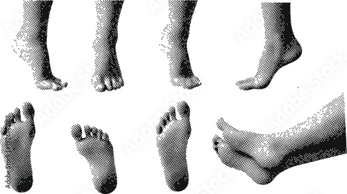 Stylish trendy halftone foot graphic with geometric elements and grunge texture