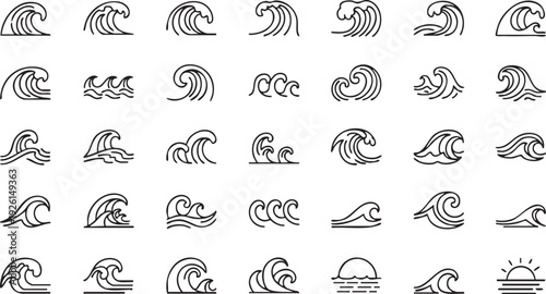 Collection of Wave Icons in Black and White.