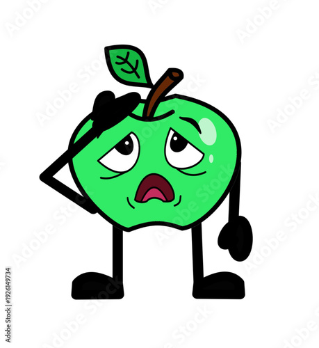 green apple exhausted character expression clipart.eps