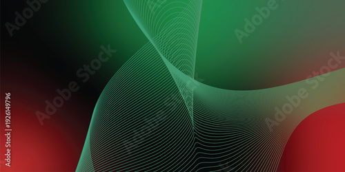 Radiant red and emerald green gradients blending into deep black abstract shapes, layered over a noisy dark backdrop with subtle glow effects, perfect for creative poster, banner, or wide header artwo
