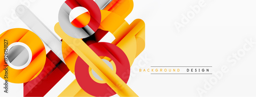 Abstract geometric shapes, vibrant colors, dynamic composition. Modern design elements create visually appealing background.