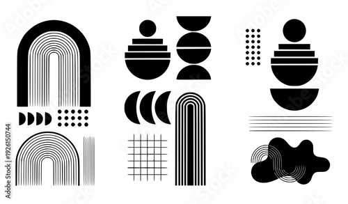 SEO Title:
Contemporary Mid Century Abstract Stripe and Geometric Line Art Vector Collection in Monochrome