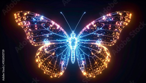 Butterfly with Bright Lights on a Dark Background