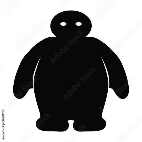 Isolated black silhouette cartoon figure on white background with bright eyes