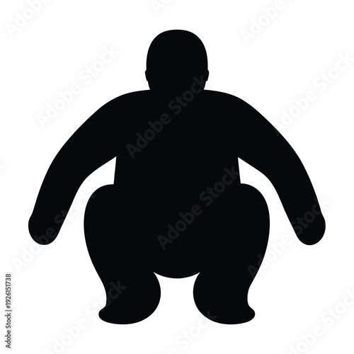 Silhouette of a person in a squatting position, looking like a sumo wrestler