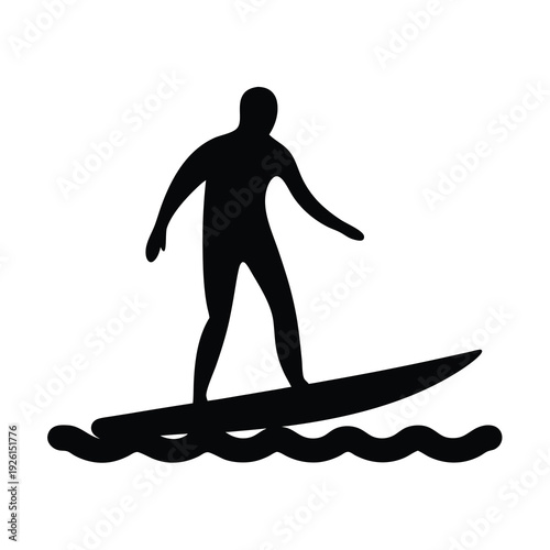 Silhouette of a surfer riding the waves on a surfboard in black