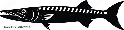 Minimalist black barracuda fish silhouette vector icon