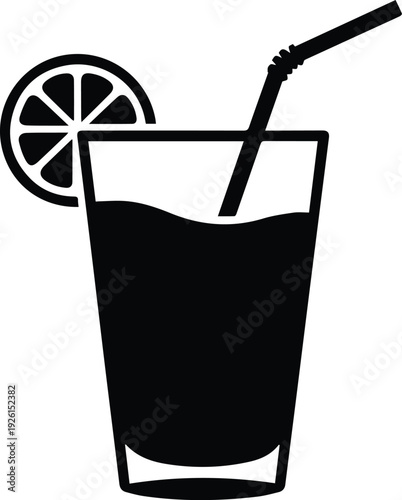 Minimalist black glass of vegetable juice with straw silhouette vector icon