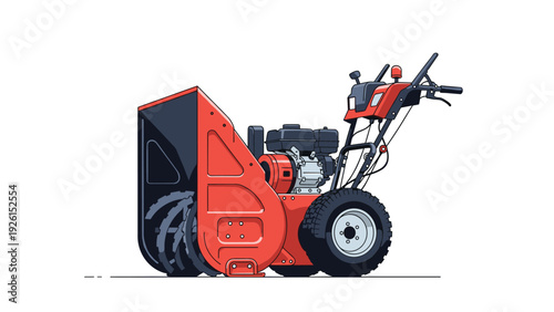 Red walk-behind snow blower machine with powerful engine and auger mechanism for residential winter driveway and sidewalk maintenance.