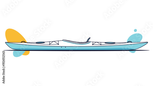 Long blue sea kayak illustration showing the sleek hull design and seating area for water sports and outdoor recreation enthusiasts.