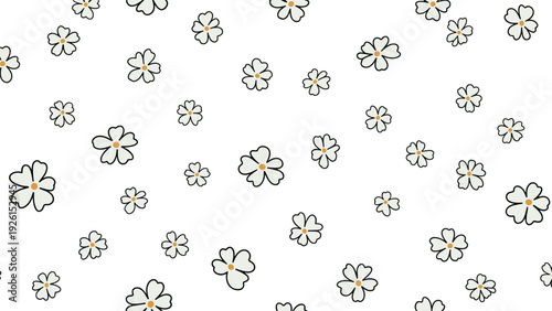Seamless pattern of small white flowers with yellow centers scattered across a plain background, creating a delicate floral aesthetic.