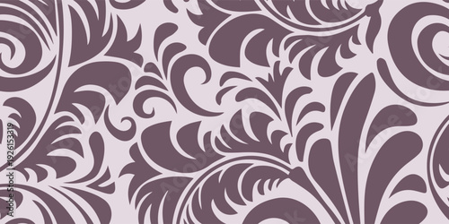 Elegant Floral Swirls Pattern in Muted Purple and Cream.