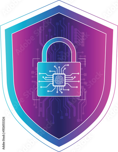 Cyber Security Shield Logo Digital Lock with Circuit Board & Data Protection Graphic
