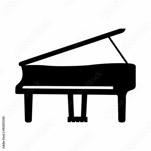 Silhouette of a Grand Piano with Lid Open, Musical Instrument