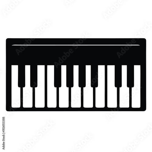 Detailed isolated black and white illustration of a minimalist piano keyboard