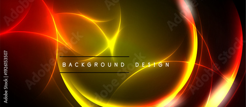 Abstract vibrant design features flowing lines, warm colors. Golden yellow blends into fiery red, creating dynamic visual effect.