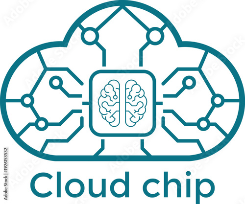 Cloud Computing and Artificial Intelligence Microchip Logo: Concept of Neural Networks and Digital Connectivity.