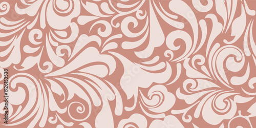 Elegant Floral Swirls Pattern in Soft Pink and Cream Hues.