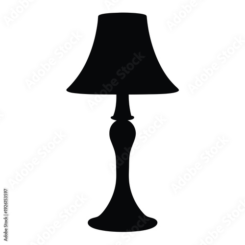 Silhouette of a classic table lamp with conical shade and ornate base