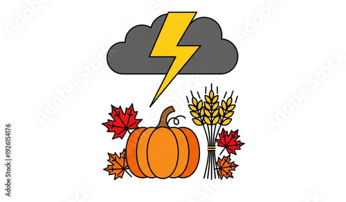 Thanksgiving Weather Thunder Cloud Harvest Festival Vector Icon