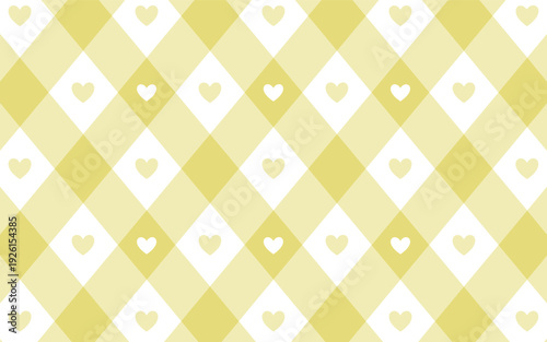 Yellow Gingham Heart Pattern Seamless Background