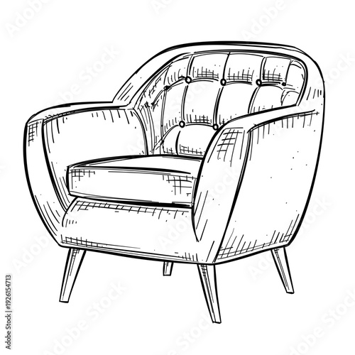 vintage armchair single sofa vector line art hand drawn illustration
