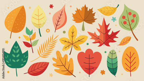 hand drawn whimsical autumn leaves collection. Charming autumn collection featuring squirrel train snail and falling leaves