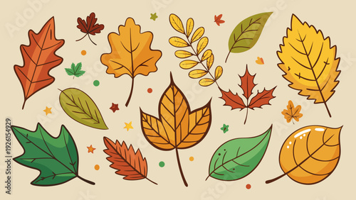 hand drawn whimsical autumn leaves collection. Charming autumn collection featuring squirrel train snail and falling leaves