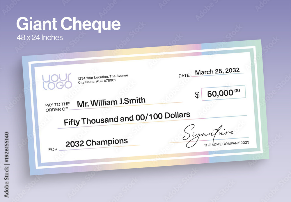 Promotional Cheque Examples Giant Cheque Template for Charity Donation & Award Prize Presentation ...
