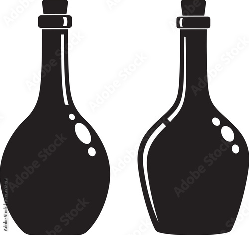 Silhouette bottles with cork isolated on white background