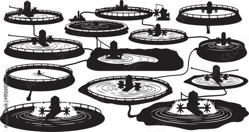 Industrial Wastewater Treatment Plant Silhouette Vector Illustration Set