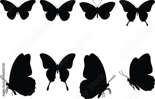 Diverse silhouettes of butterflies in various poses and designs