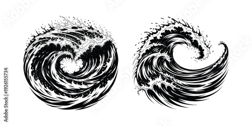 Powerful Ocean Wave Black White Vector