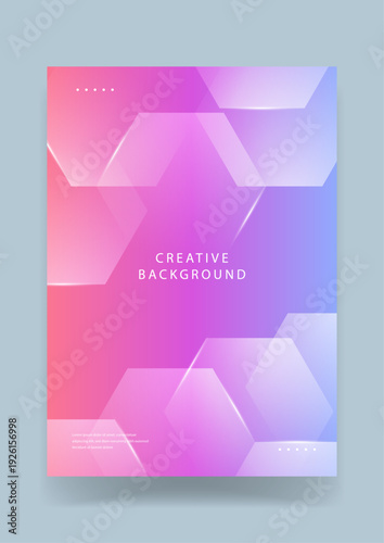 Stylish creative background using soft pink and purple gradients combined with translucent hexagonal overlays and subtle light flares
