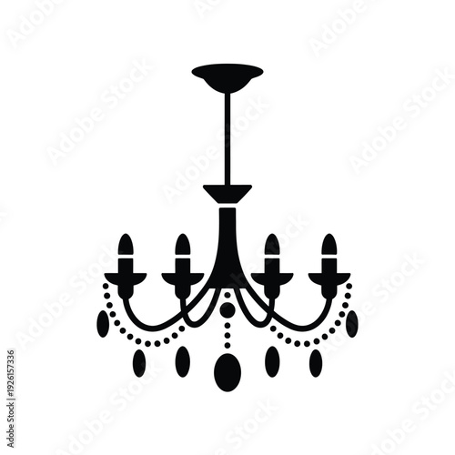 A simple black chandelier illustration on a white background.