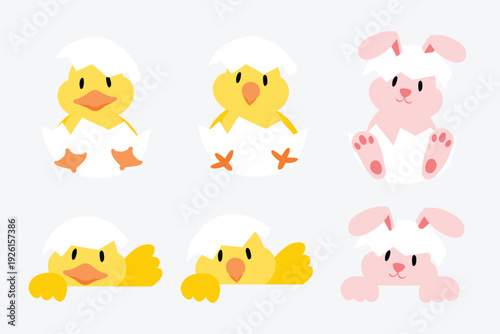 Cute Easter Animal Hatching From Eggs cartoon