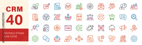 Collection of various icons representing business and technology concepts displayed on a clean white background