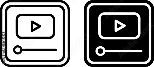 Modern play buttons for video content on black and white backgrounds