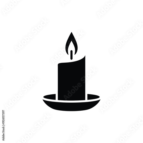Simple black and white illustration of a candle in a holder.