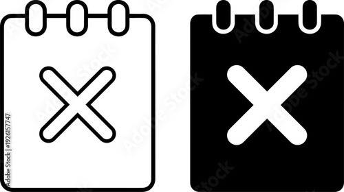 Calendar icon with cross symbol in black and white